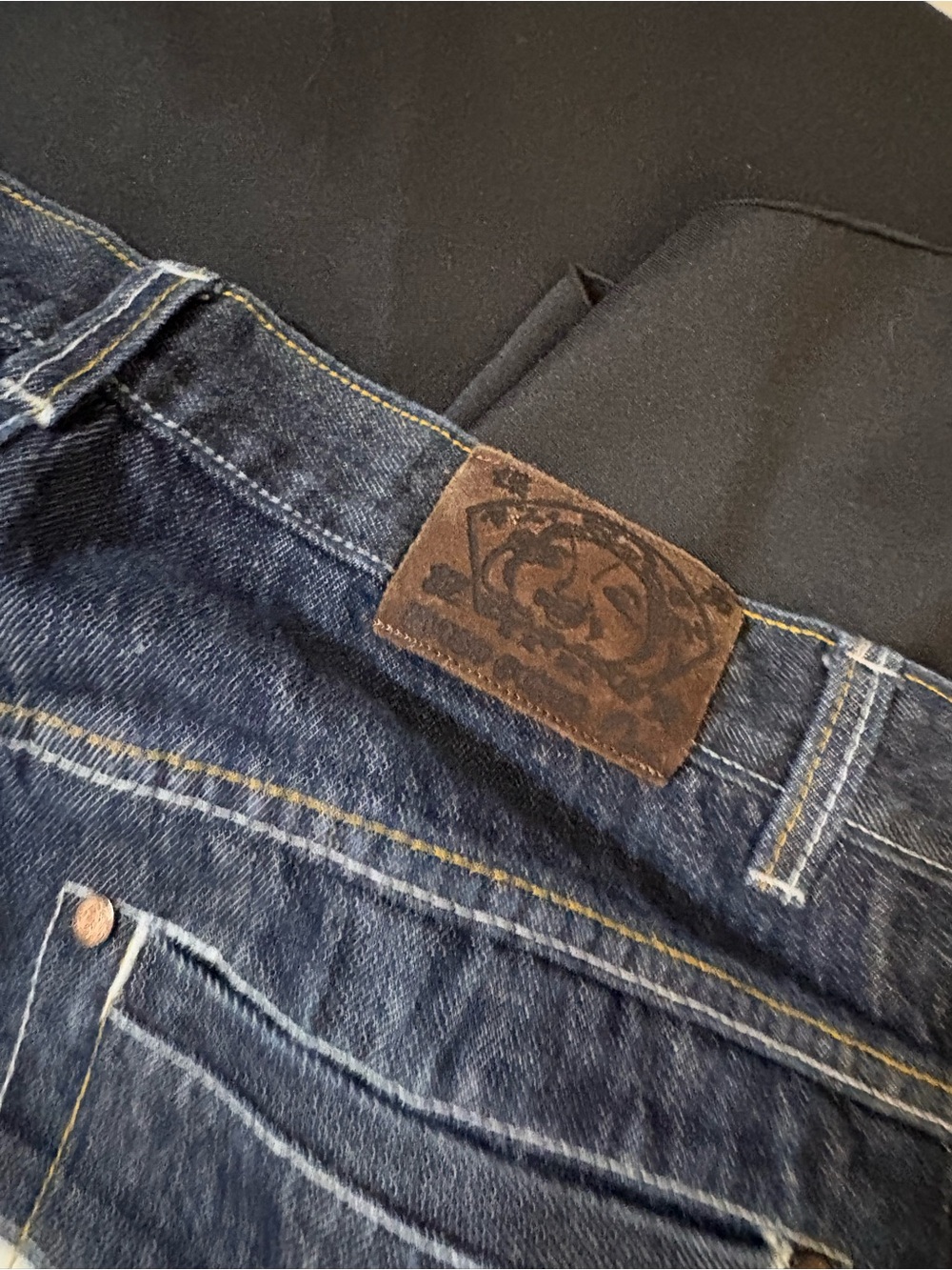 Vintage EVISU Genes Y2K Baggy Jeans White Seagull Size 40 - Picture 13 of 15